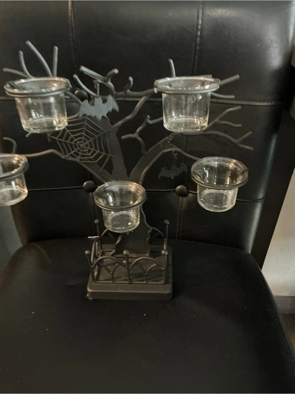 Black Metal Tree Tea Light Holder with Glass Cups - Home Accents